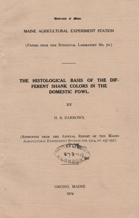 Barrows, H.R. - The Histological Basis of the Different Shank Colours in the Domestic Fowl