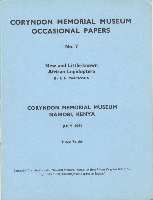 Carcasson, R.H. - New and Little-known African Lepidoptera