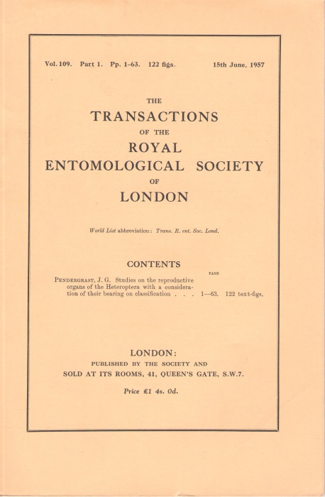 Pendergrast, J.G. - Studies on the Reproductive Organs of the Heteroptera with a consideration of their bearing on Classification