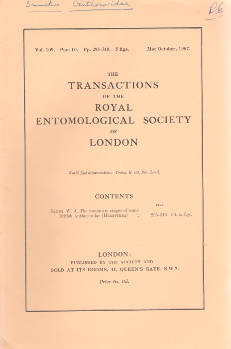 Sands, W.A. - The Immature Stages of some British Anthocoridae (Hemiptera)