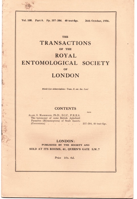 Mashhood, A. S. - The Taxonomy of some British Aphelinid Parasites (Hymenoptera) of Scale Insects (Coccidoidea)