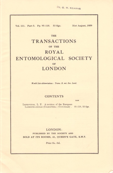Lefkovitch, L.P. - A Revision of the European Laemophloienae (Coleoptera: Cucujidae)