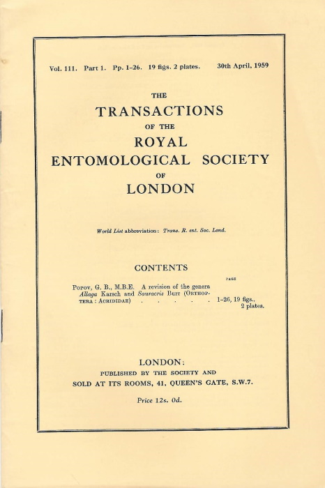Popov, G.B. - A Revision of the Genera Allaga Karsch and Sauracris Burr (Orthoptera: Acrididae)