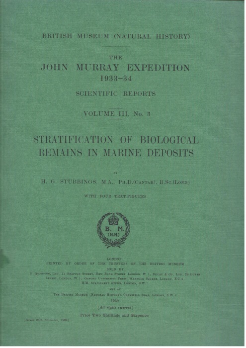 Stubbings, H.G. - Stratification of Biological Remains in Marine Deposits. The John Murray Expedition 1933-34 Scientific Reports Vol. III, No. 3