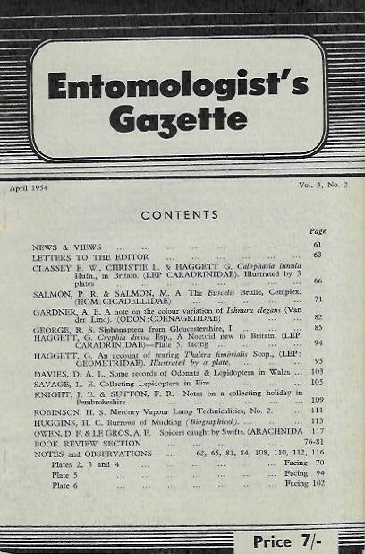  - Entomologist's Gazette. Vol. 5, Part 2 (1954)