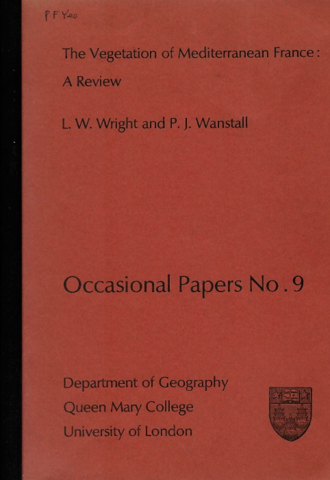 Wright, L.W.; Wanstall, P.J. - The Vegetation of Mediterranean France: A Review