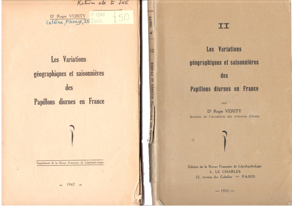 Verity, R. - Les variations gographiques des saisonnires des papillons diurnes en France. Pt I-II