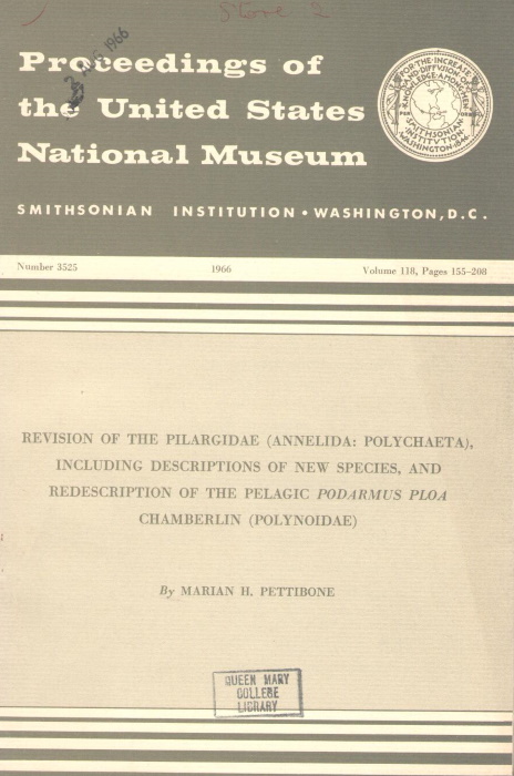 Pettibone, M.H. - Revision of the Pilargidae (Annelida: Polychaeta), including descriptions of new species, and redescription of the pelagic Podarmus Ploa Chamberlin (Polynoidea)
