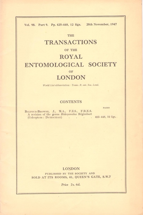 Balfour-Browne, F. - A revision of the genus Bidessonotus rgimbart (Coleoptera: Dytiscidae)