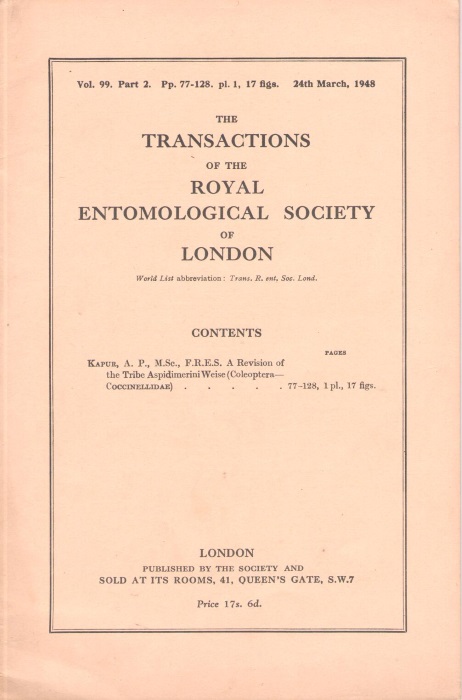 Kapur, A.P. - A Revision of the Tribe Aspidimerini Weise (Coleoptera-Coccinellidae)