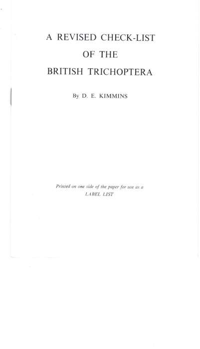 Kimmins, D.E. - A Revised Check-list of the British Trichoptera