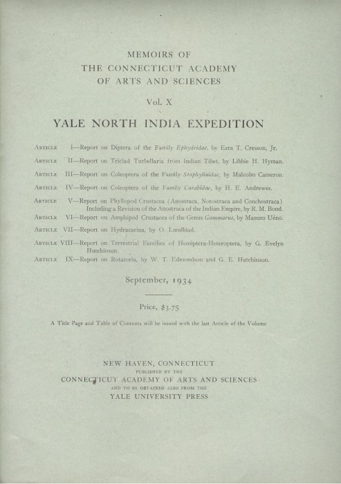 Andrewes, H.E. - Yale North India Expedition. Report on Coleoptera of the Family Carabidae