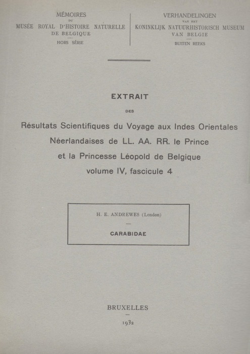 Andrewes, H.E. - Extrait des Rsultats Scientifiques du Voyage aux Indes Orientales Nerlandaises de LL.AA.RR. le Prince et la Princesse Lopold de Belgique