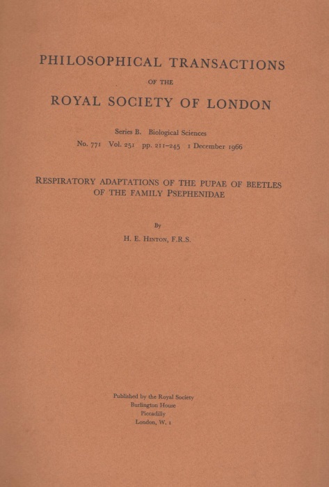 Hinton, H.E. - Respiratory Adaptations of the Pupae of Beetles of the Family Psephenidae