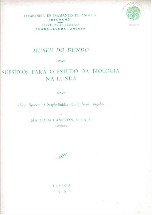 Cameron, M. - New Species of Staphylinidae (Col.) from Angola