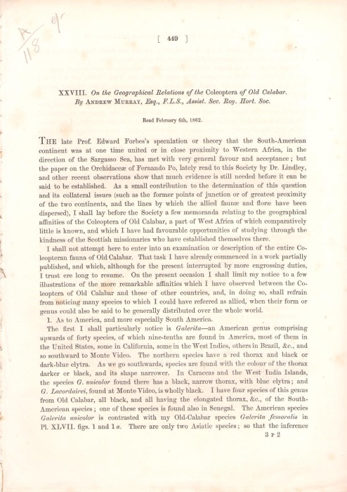 Murray, A. - On the Geographical Relations of the Coleoptera of Old Calabar