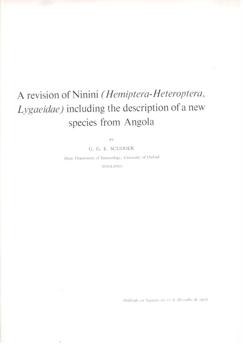 Scudder, G.G.E. - A Revision of Ninini (Hemiptera-Heteroptera, Lygaeidae) including the Description of a  New Species from Angola