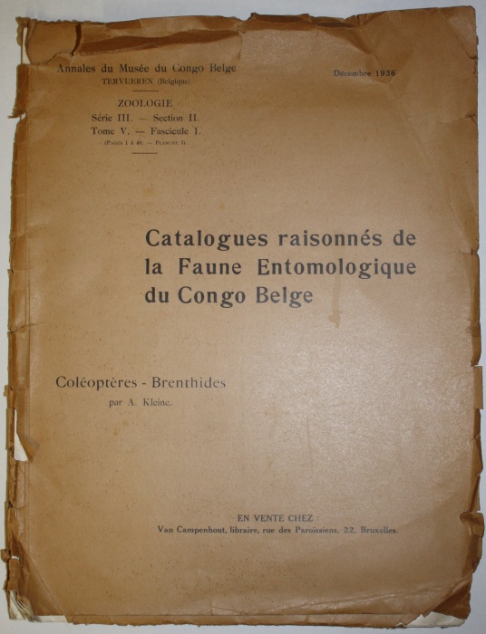 Klein, A. - Catalogues raisonns de la Faune Entomologique du Congo Belge: Coleoptera, Brenthides