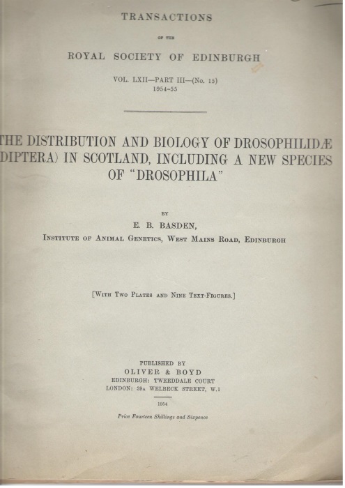 Basden, E.B. - The Distribution and Biology of Drosophilidae (Diptera) in Scotland, including a New Species of 