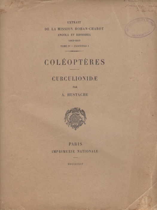 Hustache, A. - Extrait de la Mission Rohan-Chabot Angola et Rhodesia (1912-1914): Coloptres Curculionidae