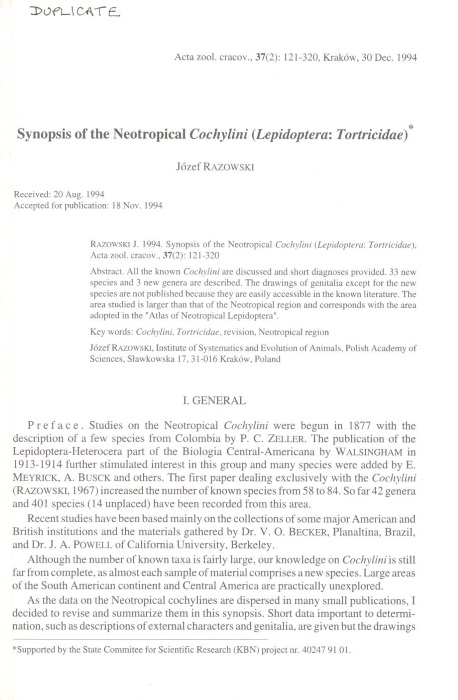 Razowski, J. - Synopsis of the Neotropical Cochylini (Lepidoptera: Tortricidae)