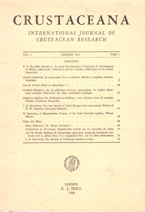  - Crustaceana. International Journal of Crustacean Research. Vol. 1-43 [with] Supplements 1-7