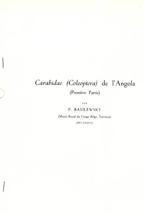 Basilewsky, P. - Carabidae (Coleoptera) de l'Angola. Parts 1-2