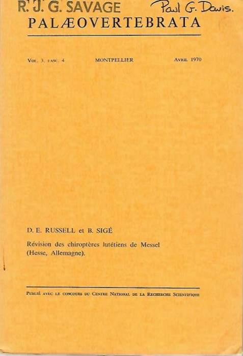 Russell, D.E.; Sige, B. - Rvision des chiroptres luttiens de Messel (Hesse, Allegmagne)