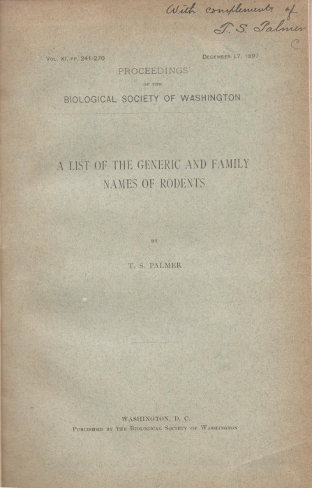 Palmer, T.S. - A List of the Generic and Family Names of Rodents