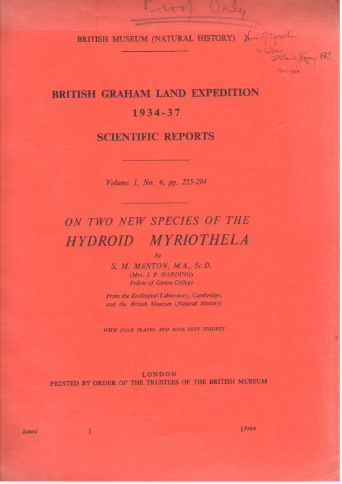 Manton, S.M. - On two new species of the Hydroid Myriothela