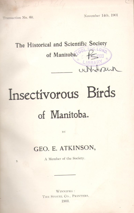Atkinson G.E. - Insectivorous Birds in Manitoba