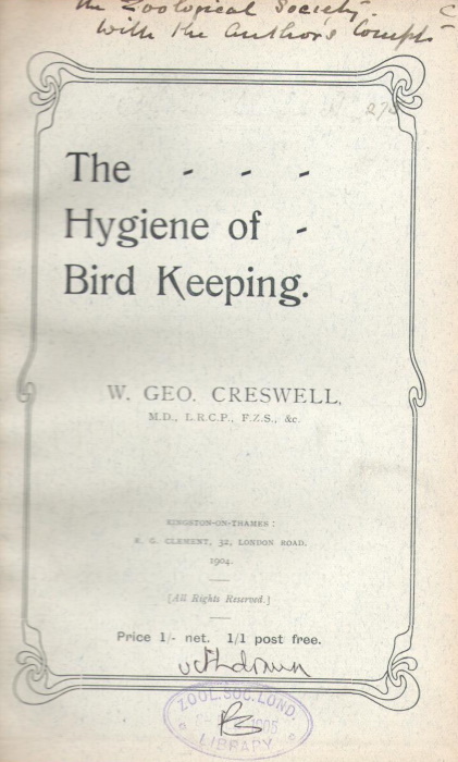 Creswell, W.G. - The Hygiene of Bird Keeping