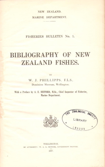 Phillipps, W.J. - Bibliography of New Zealand Fishes