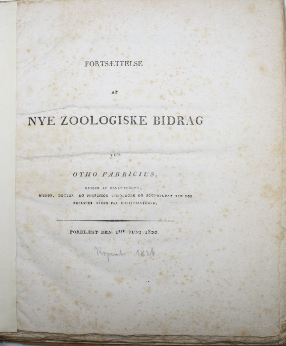 Fabricius, O. - Fortsaettelse af Nye Zoologiske Bidrag
