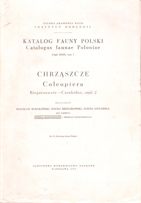 Burakowski, B.; Mroczkowski, M.; Stefanska, J. - Carabidae Pt 2. Katalog Fauny Polski / Catalogus faunae Poloniae XXIII(3)