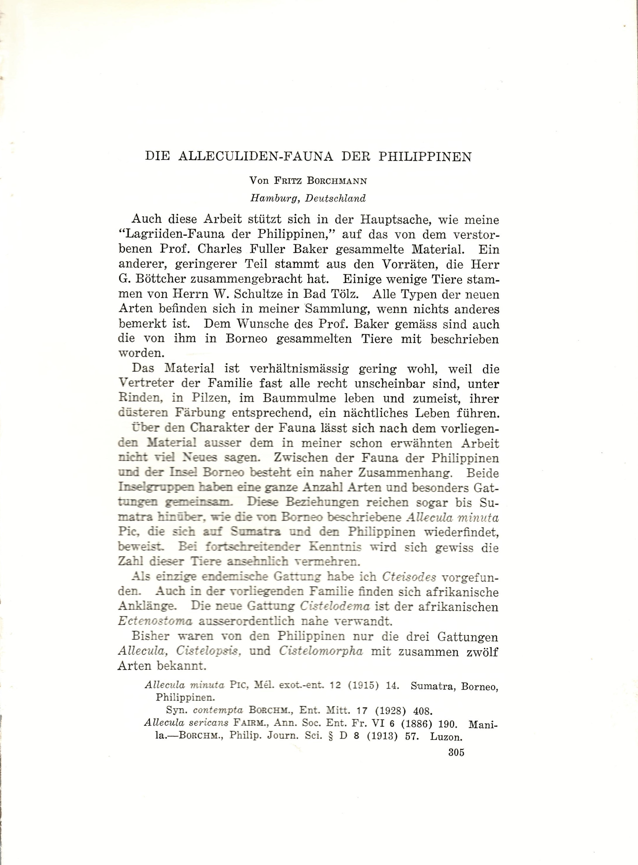 Borchmann, F. - Die Alleculiden-Fauna der Philippinen