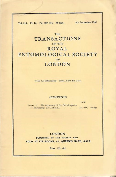 South, A. - The Taxonomy of the British species of Entomobrya (Collembola)