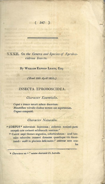 Leach, William Elford - On the Genera and Species of Eproboscideous Insects