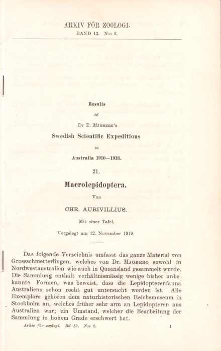 Aurivillius, C. - Results of Dr E. Mjberg's Swedish Scientific Expeditions to Australia 1910-1913. 21. Macrolepidoptera