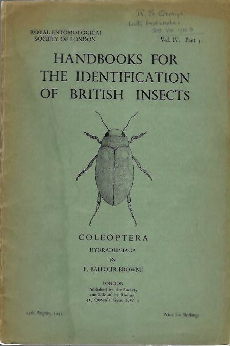 Balfour-Browne, F. - Coleoptera Hydradephaga (Handbooks for Identification of British Insects 4/3)