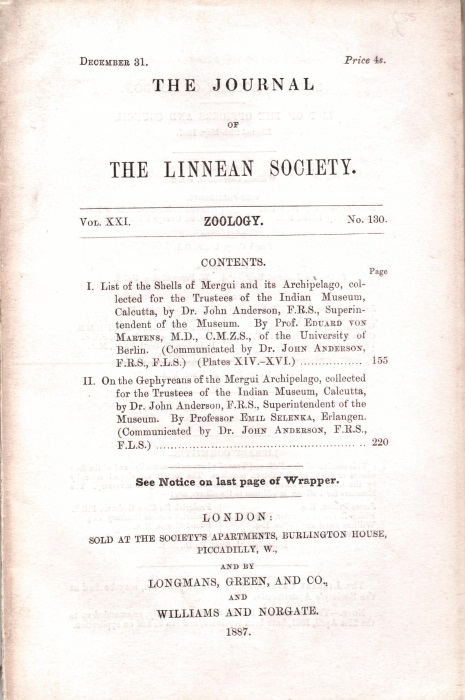 Martens, E. von - List of the Shells of Mergui and its Archipelago, collected for the Trustees of the Indian Museum, Calcutta, by Dr. John Anderson