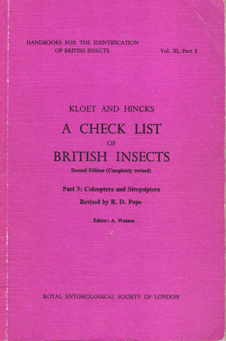 Pope, R.D. - A Check List of British Insects Pt. 3: Coleoptera and Strepsiptera (Handbooks for the Identification of British Insects 11/3)
