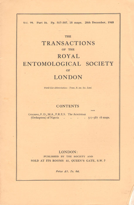 Golding, F.D. - The Acrididae (Orthoptera) of Nigeria