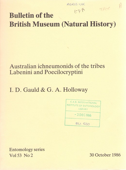 Gauld, I.D.; Holloway, G.A. - Australian Ichneumonids of the tribes Labenini and Poecilocryptini