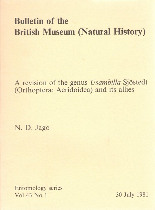Jago, N.D. - A revision of the genus Usambilla Sjstedt (Orthoptera: Acridoidea) and its allies