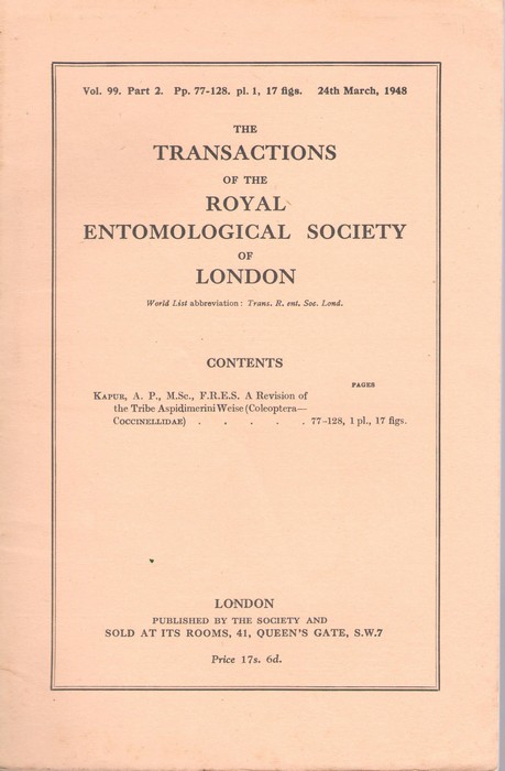 Kapur, A.P. - A revision of the tribe Aspidimerini Weise (Coleoptera-Coccinellidae)