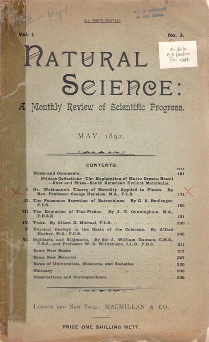  - Natural Science: A Monthly Review of Scientific Progress, Vol. 1(3)