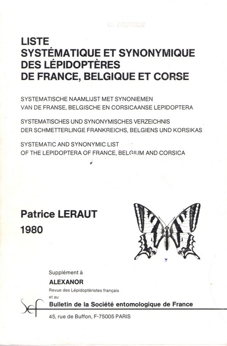 Leraut, P. - Liste systematique et synonymique des Lepidopteres de France, Belgique et Corse
