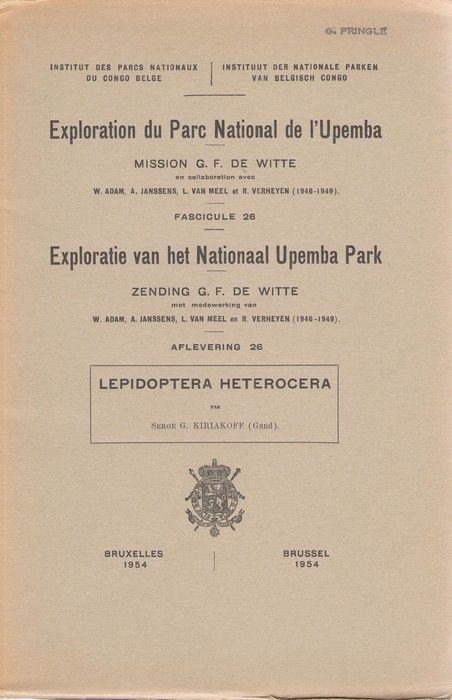 Kiriakoff, S.G. - Lepidoptera Heterocera: (Exploration du Parc National de l'Upemba. Fasc. 26)