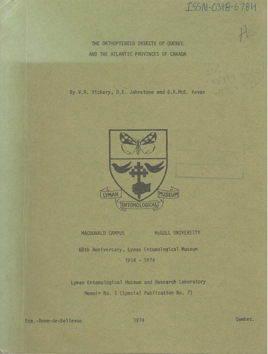 Vickery, V.R.; Johnstone, D.E.; Kevan, D.K.McE. - The Orthopteroid Insects of Quebec and the Atlantic Provinces of Canada